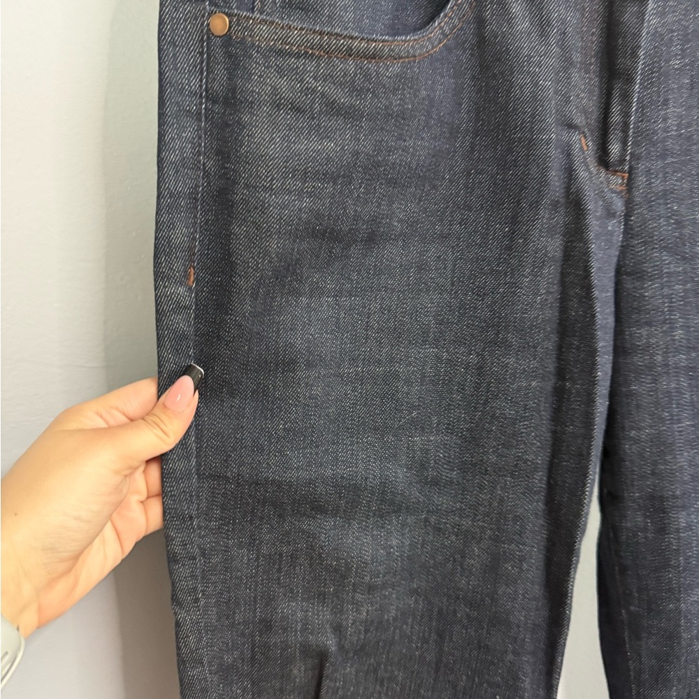 Eileen Fisher Dark Indigo Denim Jeans with Brown Stitching